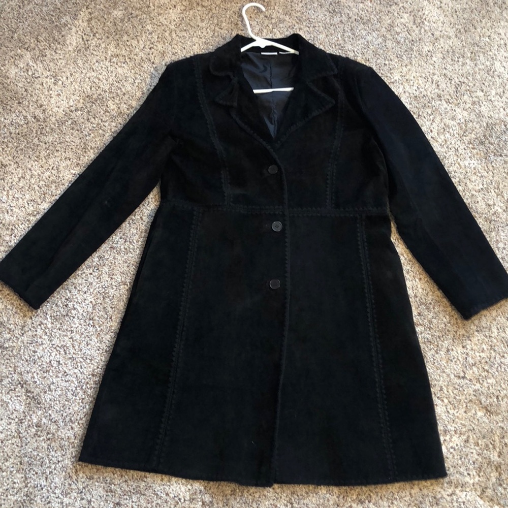 Suede thigh length coat